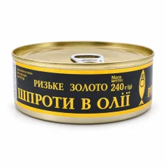 Шпроти в олії Ризьке золото, банка 240 г